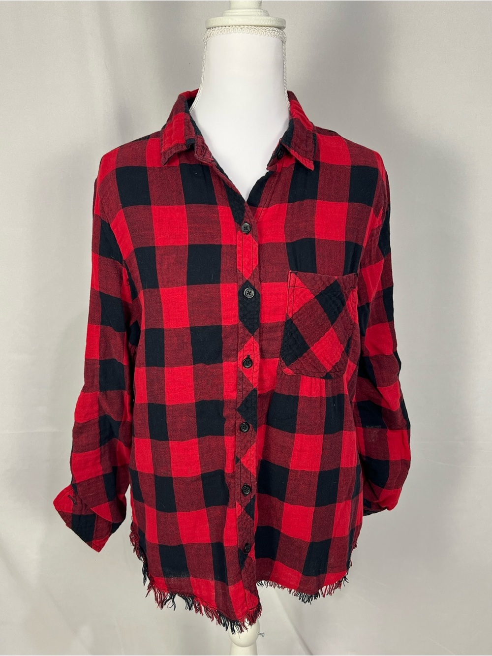 beachlunchlounge Black and Red Plaid Detail Top 100% Cotton
